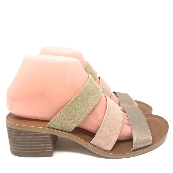Lucky Brand Rileigh Heeled Sandals Womens Size 7.5 Strap Block Heels Open Toe - Picture 1 of 8